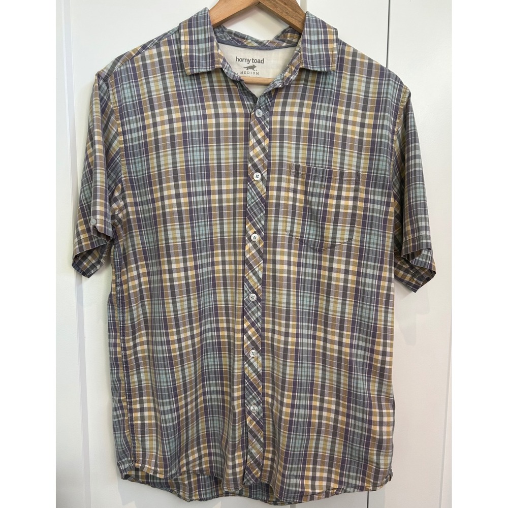 Horny Toad Mens Medium Plaid Short Sleeve Button Down 100% Organic Cotton‎ Shirt